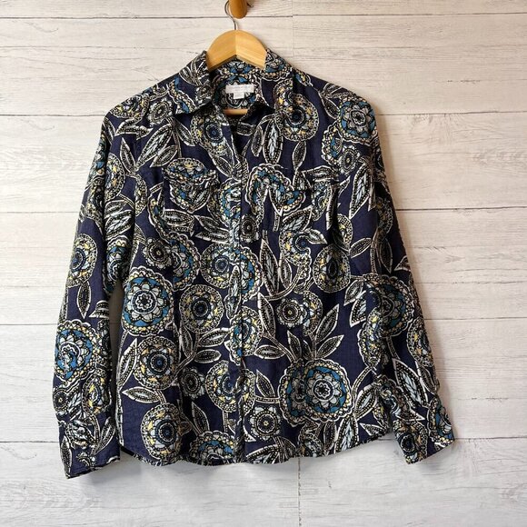 Charter Club Tops - Charter Club Shirts Womens Size 10P Colorful Floral Button Stained Glass Linen